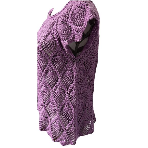 Handmade Crochet Pineapple Stitch Sweater Women Lavender Retro Open Knit Small - Picture 4 of 7
